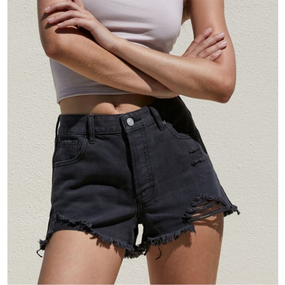 Pacsun Vintage High Rise Black Distressed Jeans Shorts size 24